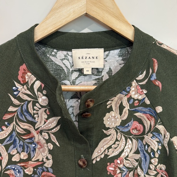 SÉZANE Caprice Dress in Olive Green Floral Border sz US 8 / FR 40 NWOT - Picture 10 of 13